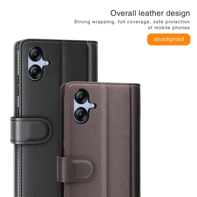 For Samsung Galaxy A04e 4G / F04 4G / M04 4G Case Genuine Split Leather Phone Cover with Wallet Stand - Brown-Cellmalls