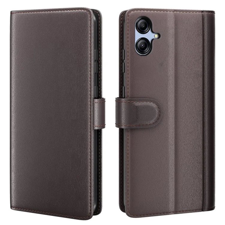 For Samsung Galaxy A04e 4G / F04 4G / M04 4G Case Genuine Split Leather Phone Cover with Wallet Stand - Brown-Cellmalls
