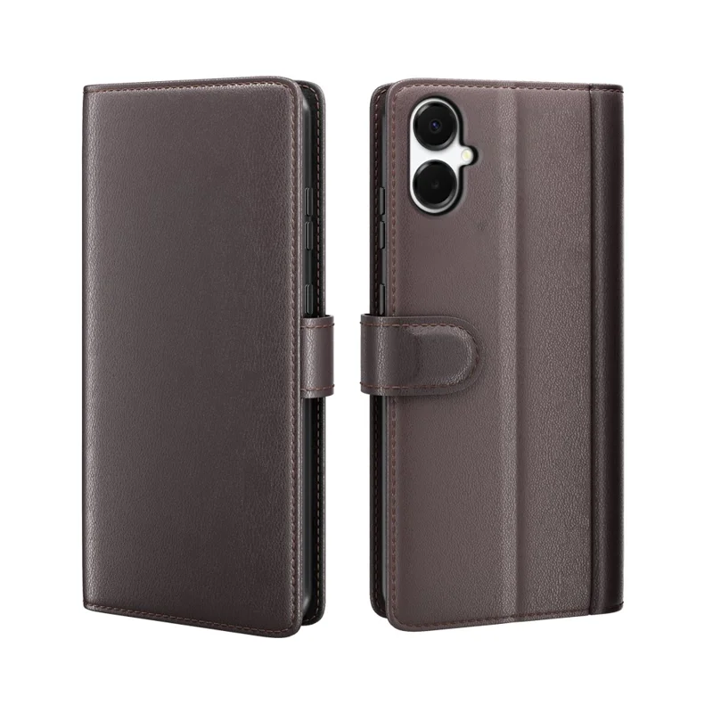 For Samsung Galaxy A06 5G Case Genuine Split Leather Phone Cover with Wallet Stand - Black-Cellmalls