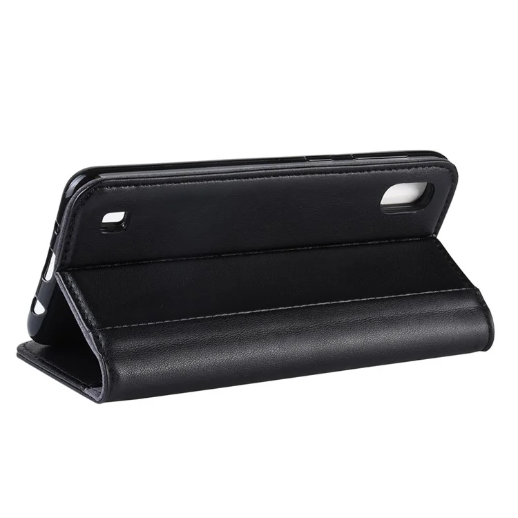 For Samsung Galaxy A10 Phone Cases Genuine Split Leather Wallet Mobile Cover Stand - Black-Cellmalls