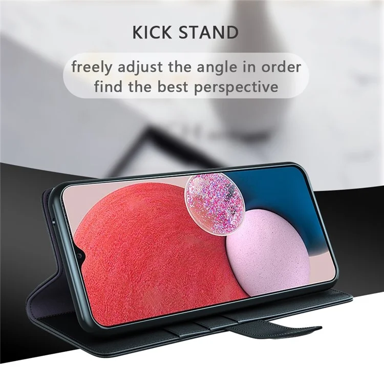 For Samsung Galaxy A13 4G Split Leather Genuine Leather Folio Flip Phone Case with Wallet Stand - Black-Cellmalls