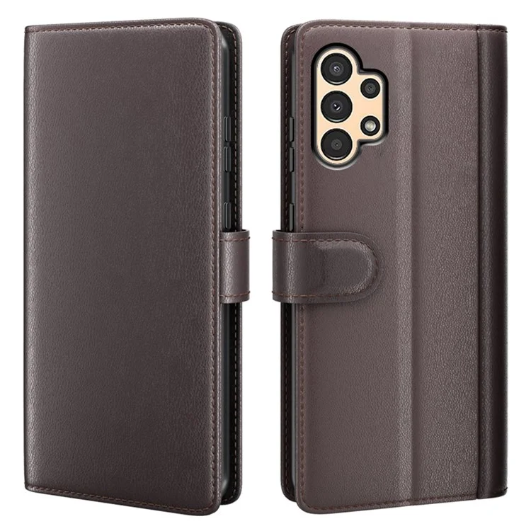 For Samsung Galaxy A13 4G Split Leather Genuine Leather Folio Flip Phone Case with Wallet Stand - Black-Cellmalls