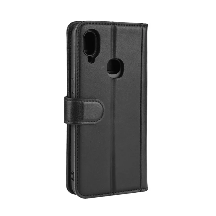 For Samsung Galaxy A10s Phone Cases Genuine Split Leather Wallet Mobile Cover Stand - Black-Cellmalls