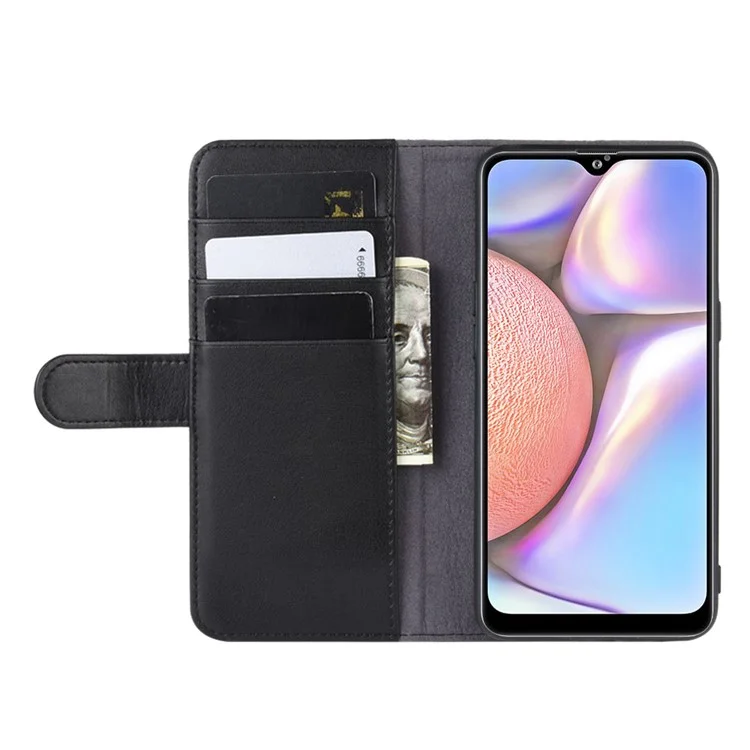 For Samsung Galaxy A10s Phone Cases Genuine Split Leather Wallet Mobile Cover Stand - Black-Cellmalls