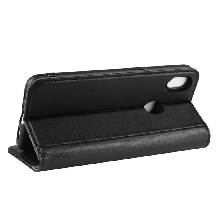 For Samsung Galaxy A10s Phone Cases Genuine Split Leather Wallet Mobile Cover Stand - Black-Cellmalls