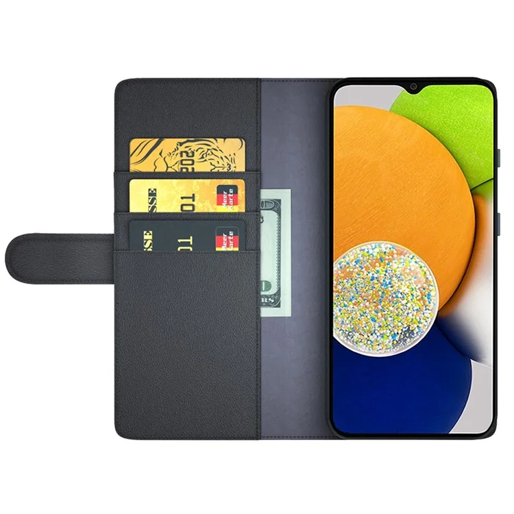 For Samsung Galaxy A13 5G / A04s 4G (164.7mm) Case Genuine Split Leather Phone Cover with Wallet Stand - Black-Cellmalls