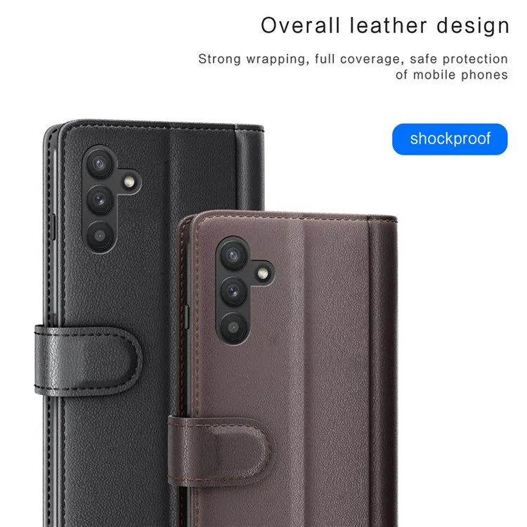 For Samsung Galaxy A13 5G / A04s 4G (164.7mm) Case Genuine Split Leather Phone Cover with Wallet Stand - Black-Cellmalls