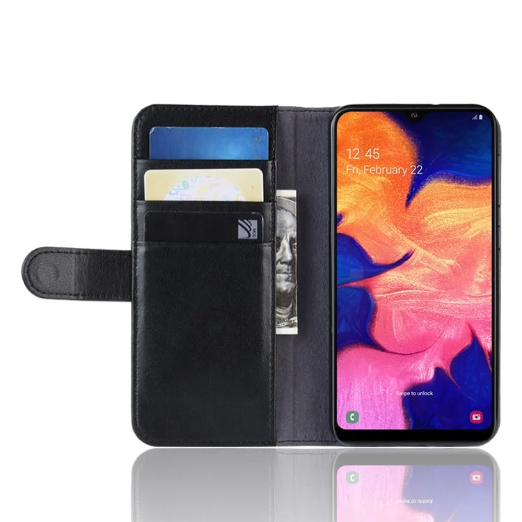 For Samsung Galaxy A10 Phone Cases Genuine Split Leather Wallet Mobile Cover Stand - Black-Cellmalls