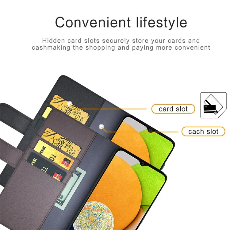 For Samsung Galaxy A13 5G / A04s 4G (164.7mm) Case Genuine Split Leather Phone Cover with Wallet Stand - Black-Cellmalls