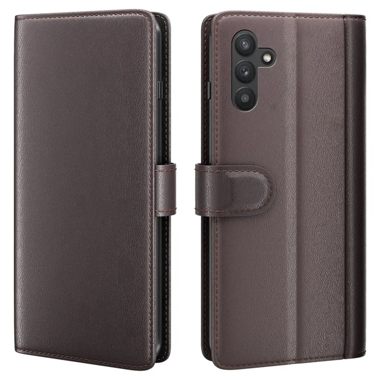 For Samsung Galaxy A13 5G / A04s 4G (164.7mm) Case Genuine Split Leather Phone Cover with Wallet Stand - Black-Cellmalls