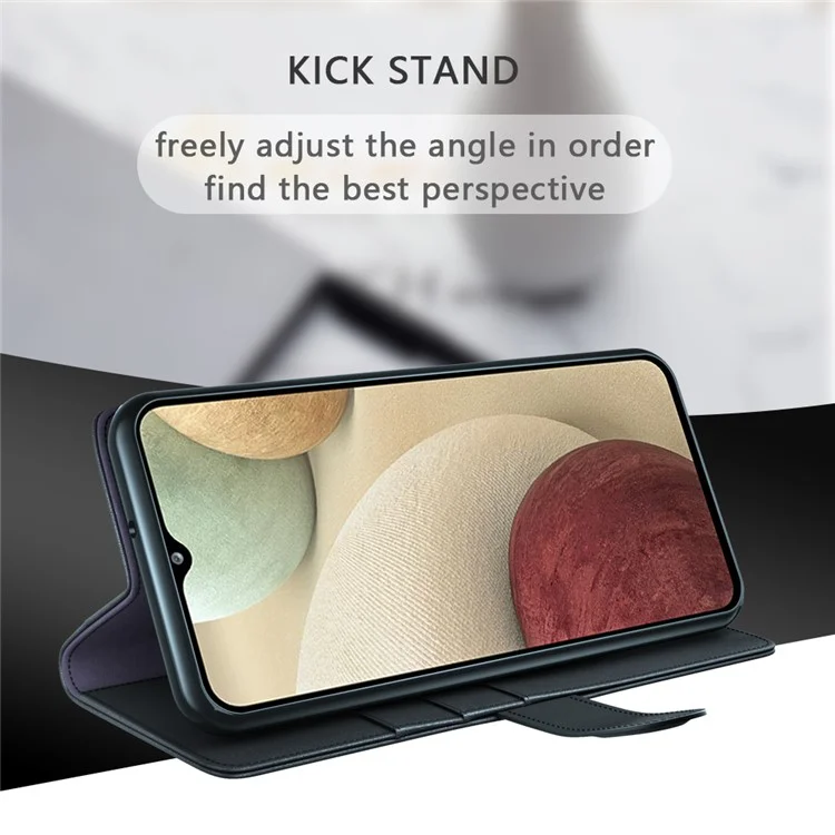 For Samsung Galaxy A12 Case Genuine Split Leather Phone Cover with Wallet Stand - Black-Cellmalls