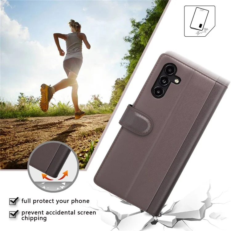 For Samsung Galaxy A14 5G / 4G Case Genuine Split Leather Phone Cover with Wallet Stand - Brown-Cellmalls