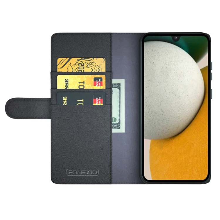 For Samsung Galaxy A15 5G Case Genuine Split Leather Phone Cover with Wallet Stand - Black-Cellmalls