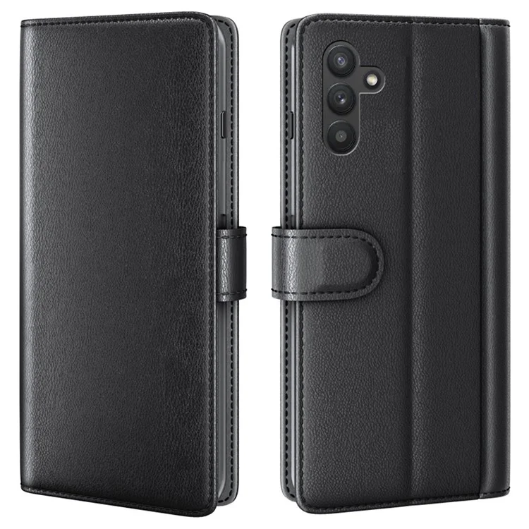 For Samsung Galaxy A13 5G / A04s 4G (164.7mm) Case Genuine Split Leather Phone Cover with Wallet Stand - Black-Cellmalls