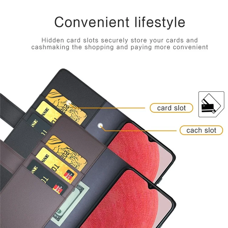 For Samsung Galaxy A13 4G Split Leather Genuine Leather Folio Flip Phone Case with Wallet Stand - Black-Cellmalls