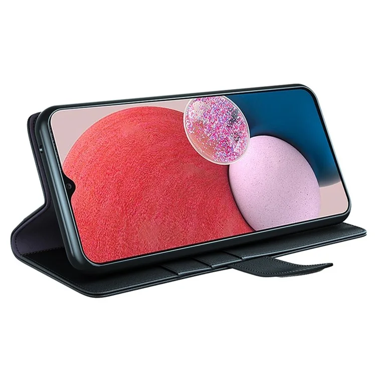 For Samsung Galaxy A13 4G Split Leather Genuine Leather Folio Flip Phone Case with Wallet Stand - Black-Cellmalls