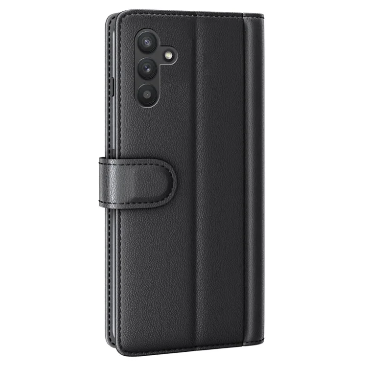 For Samsung Galaxy A13 5G / A04s 4G (164.7mm) Case Genuine Split Leather Phone Cover with Wallet Stand - Black-Cellmalls