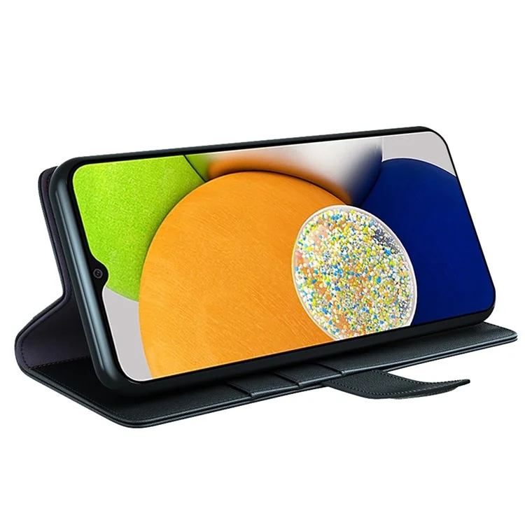 For Samsung Galaxy A13 5G / A04s 4G (164.7mm) Case Genuine Split Leather Phone Cover with Wallet Stand - Black-Cellmalls