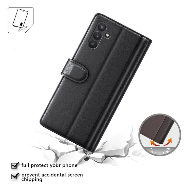 For Samsung Galaxy A13 5G / A04s 4G (164.7mm) Case Genuine Split Leather Phone Cover with Wallet Stand - Black-Cellmalls