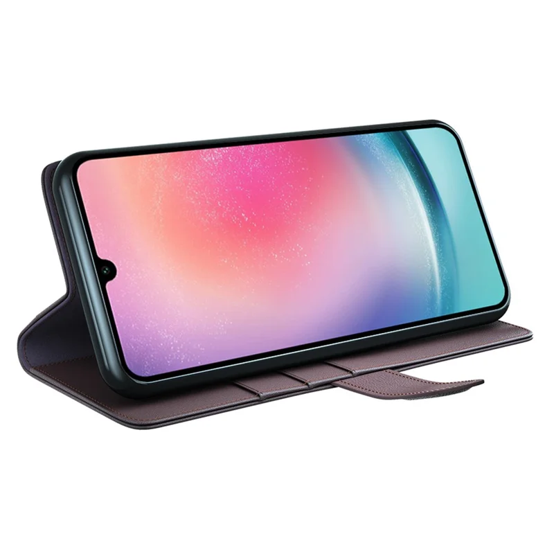 For Samsung Galaxy A16 5G / A16 4G Case Genuine Split Leather Phone Cover with Wallet Stand - Brown-Cellmalls