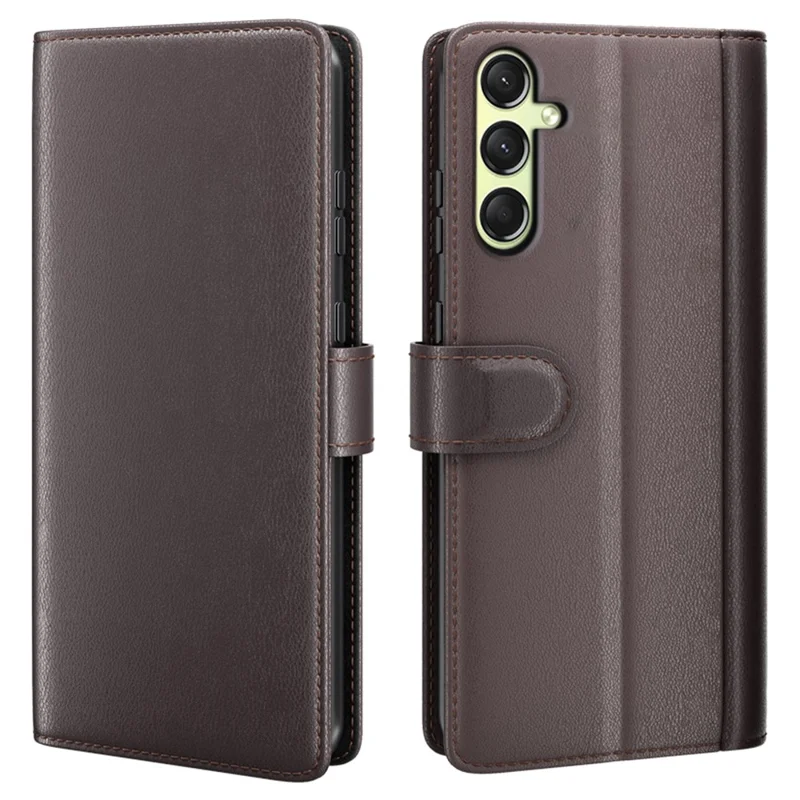 For Samsung Galaxy A16 5G / A16 4G Case Genuine Split Leather Phone Cover with Wallet Stand - Brown-Cellmalls
