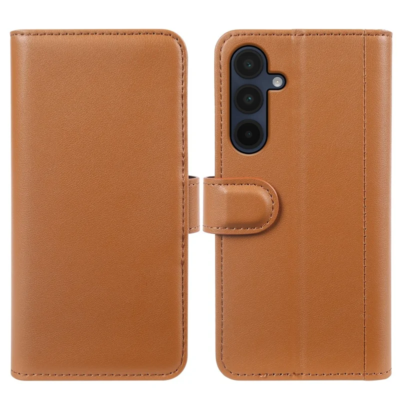 For Samsung Galaxy A16 5G / A16 4G Case Genuine Split Leather Phone Cover with Wallet Stand - Brown-Cellmalls
