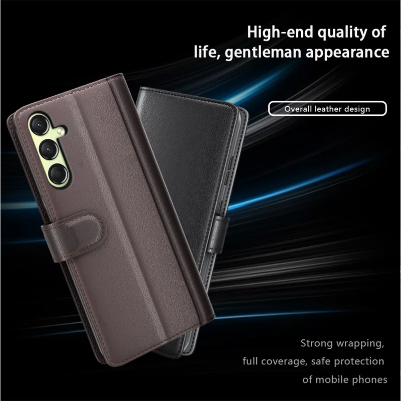 For Samsung Galaxy A16 5G / A16 4G Case Genuine Split Leather Phone Cover with Wallet Stand - Brown-Cellmalls