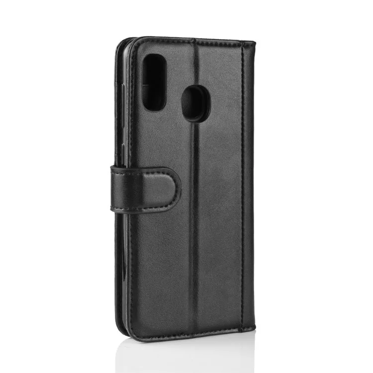 For Samsung Galaxy A20e Phone Cases Genuine Split Leather Wallet Mobile Cover Stand - Black-Cellmalls