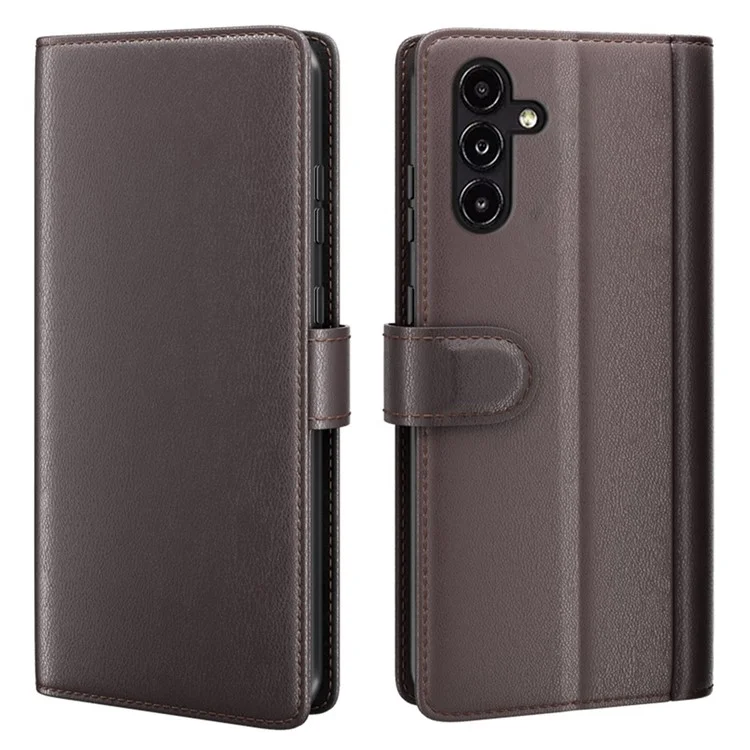 For Samsung Galaxy A14 5G / 4G Case Genuine Split Leather Phone Cover with Wallet Stand - Brown-Cellmalls