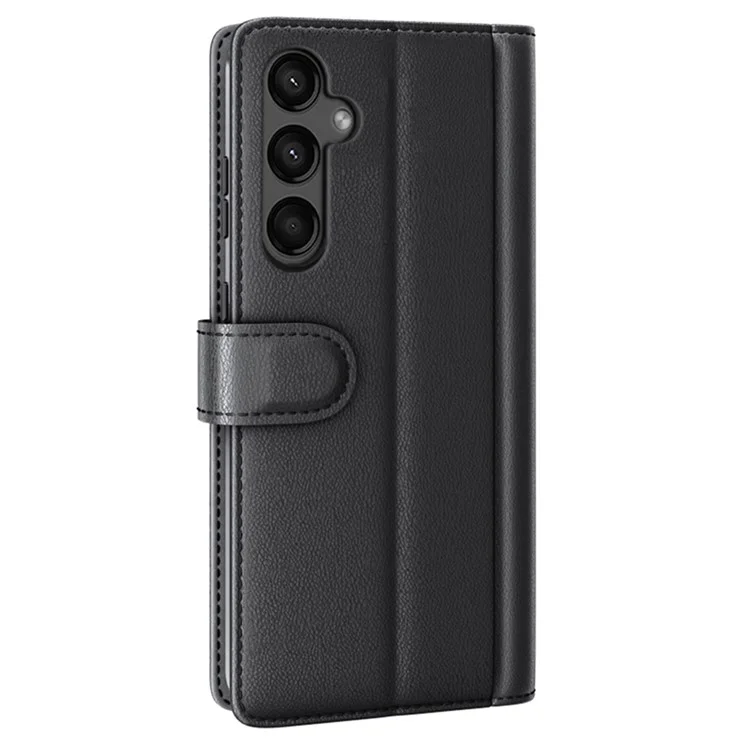 For Samsung Galaxy A15 5G Case Genuine Split Leather Phone Cover with Wallet Stand - Black-Cellmalls