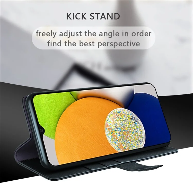For Samsung Galaxy A13 5G / A04s 4G (164.7mm) Case Genuine Split Leather Phone Cover with Wallet Stand - Black-Cellmalls