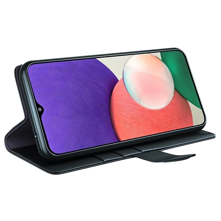 For Samsung Galaxy A22 5G (EU Version) Split Leather Genuine Leather Full Protection Wallet Stand Phone Case - Black-Cellmalls