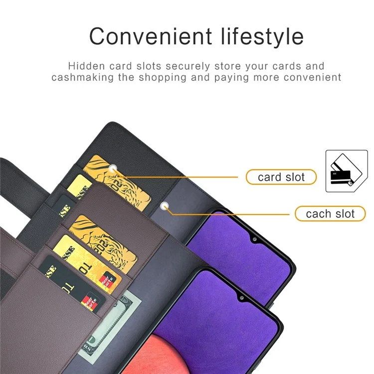 For Samsung Galaxy A22 5G (EU Version) Split Leather Genuine Leather Full Protection Wallet Stand Phone Case - Black-Cellmalls