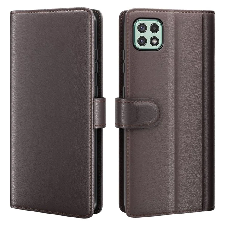 For Samsung Galaxy A22 5G (EU Version) Split Leather Genuine Leather Full Protection Wallet Stand Phone Case - Black-Cellmalls