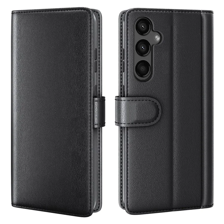 For Samsung Galaxy A15 5G Case Genuine Split Leather Phone Cover with Wallet Stand - Black-Cellmalls