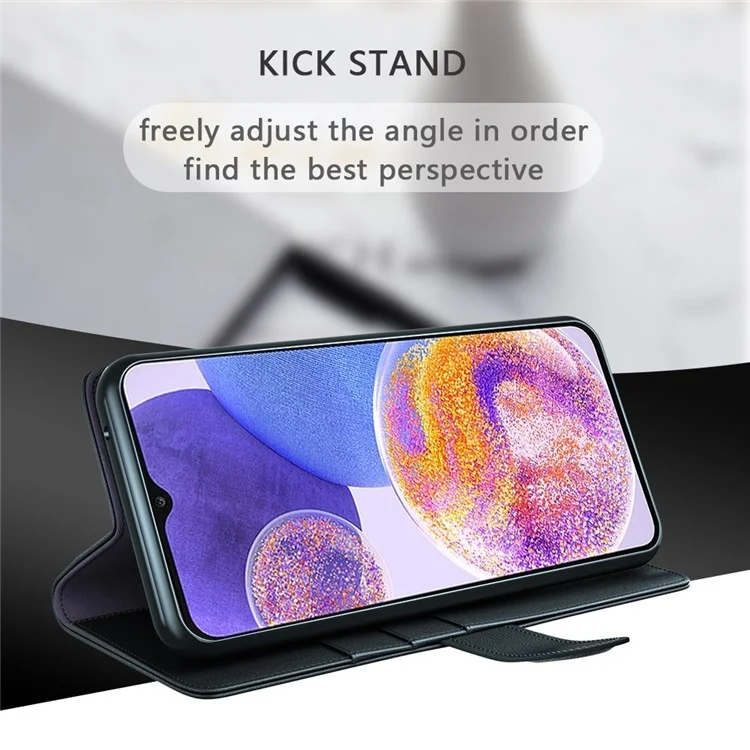 For Samsung Galaxy A23 5G (Global Version) / 4G Split Leather Genuine Leather Phone Case Drop-proof Wallet Stand Flip Cover - Black-Cellmalls