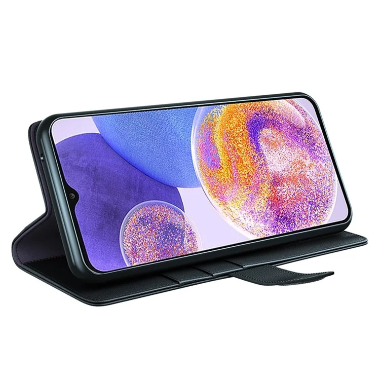 For Samsung Galaxy A23 5G (Global Version) / 4G Split Leather Genuine Leather Phone Case Drop-proof Wallet Stand Flip Cover - Black-Cellmalls