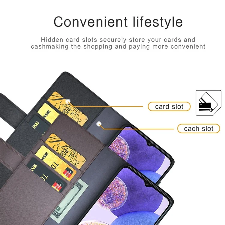 For Samsung Galaxy A23 5G (Global Version) / 4G Split Leather Genuine Leather Phone Case Drop-proof Wallet Stand Flip Cover - Black-Cellmalls