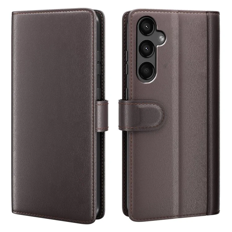 For Samsung Galaxy A15 5G Case Genuine Split Leather Phone Cover with Wallet Stand - Black-Cellmalls