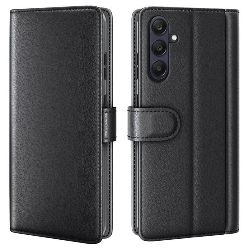 For Samsung Galaxy A26 5G Case Genuine Split Leather Phone Cover with Wallet Stand - Black-Cellmalls