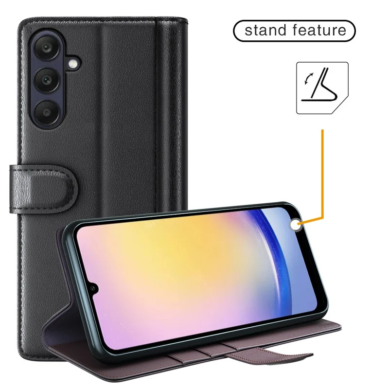 For Samsung Galaxy A26 5G Case Genuine Split Leather Phone Cover with Wallet Stand - Black-Cellmalls