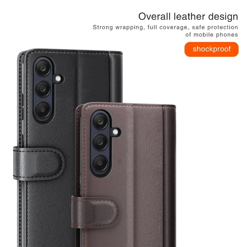For Samsung Galaxy A26 5G Case Genuine Split Leather Phone Cover with Wallet Stand - Black-Cellmalls