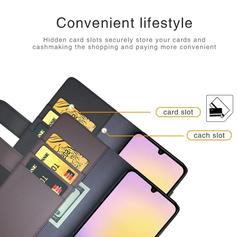 For Samsung Galaxy A26 5G Case Genuine Split Leather Phone Cover with Wallet Stand - Black-Cellmalls