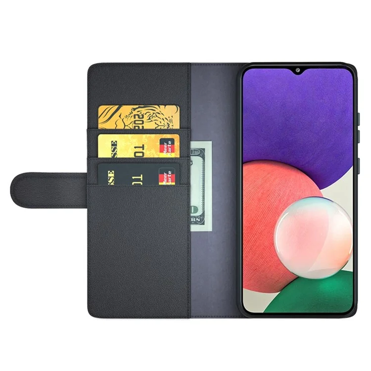 For Samsung Galaxy A22 5G (EU Version) Split Leather Genuine Leather Full Protection Wallet Stand Phone Case - Black-Cellmalls