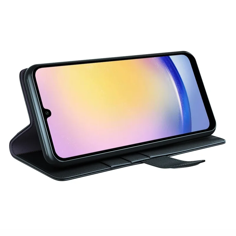 For Samsung Galaxy A26 5G Case Genuine Split Leather Phone Cover with Wallet Stand - Black-Cellmalls