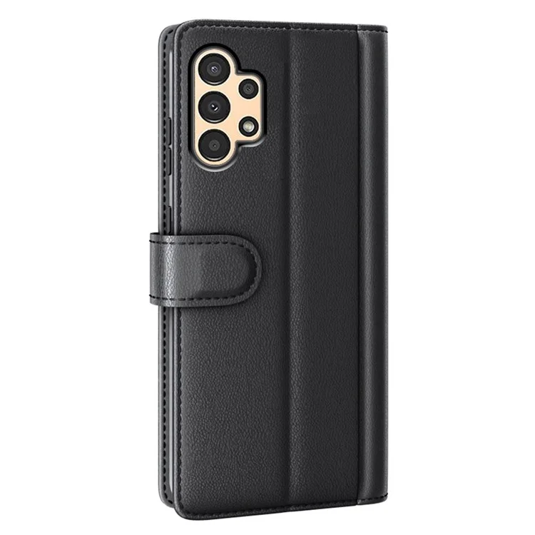 For Samsung Galaxy A13 4G Split Leather Genuine Leather Folio Flip Phone Case with Wallet Stand - Black-Cellmalls