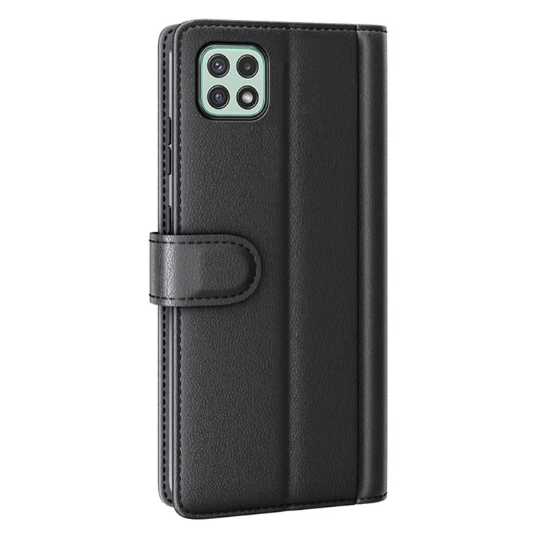 For Samsung Galaxy A22 5G (EU Version) Split Leather Genuine Leather Full Protection Wallet Stand Phone Case - Black-Cellmalls