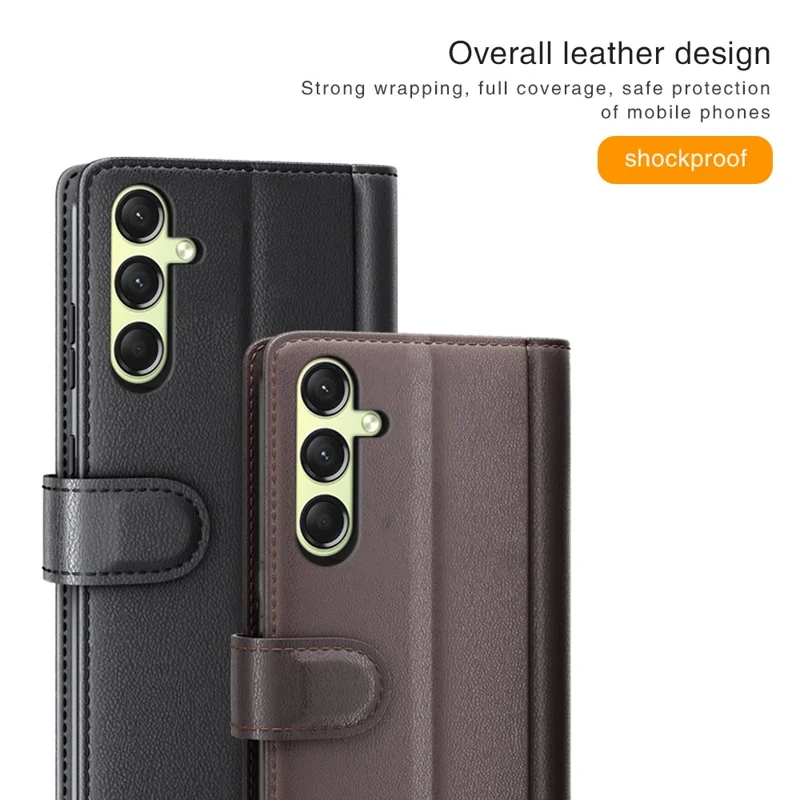 For Samsung Galaxy A16 5G / A16 4G Case Genuine Split Leather Phone Cover with Wallet Stand - Brown-Cellmalls
