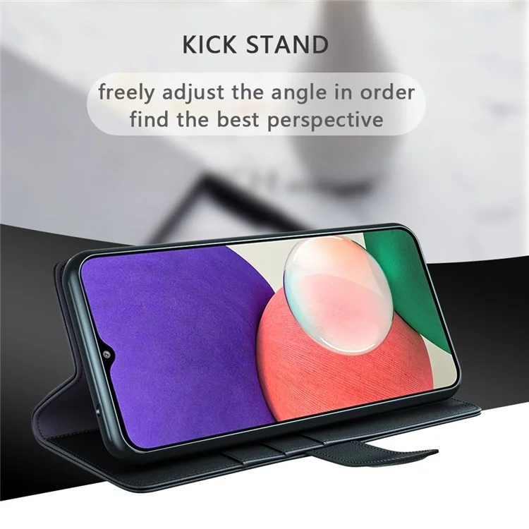 For Samsung Galaxy A22 5G (EU Version) Split Leather Genuine Leather Full Protection Wallet Stand Phone Case - Black-Cellmalls