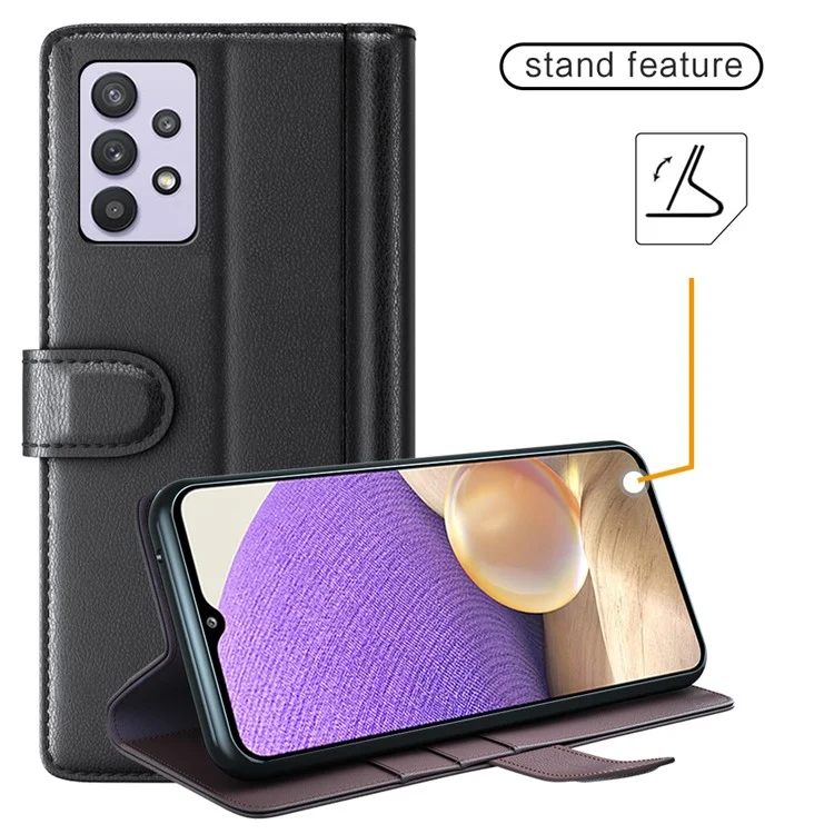 For Samsung Galaxy A32 5G / M32 5G Case Genuine Split Leather Phone Cover with Wallet Stand - Black-Cellmalls